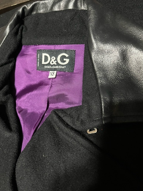 LJ-7★レア!! 2000年代初頭!! D&G DOLCE & GABBNA ウール＆レザーコート レディース XS 黒★送料無料!!★_画像3