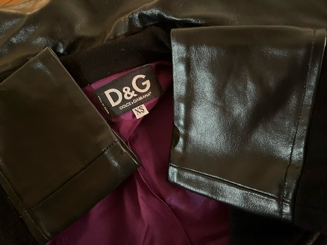 LJ-7★レア!! 2000年代初頭!! D&G DOLCE & GABBNA ウール＆レザーコート レディース XS 黒★送料無料!!★_画像4