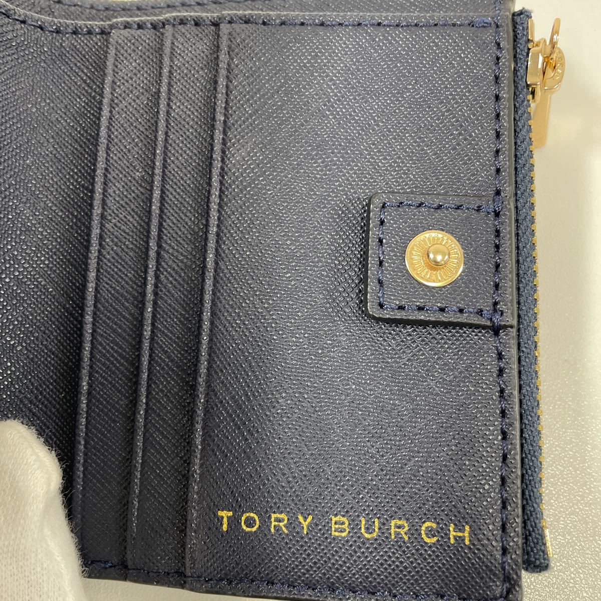 Z◎ TORY BURCH トリーバーチ 財布 折り財布 コンパクト財布 EMERSONミニウォレット ネイビー 美品_画像6