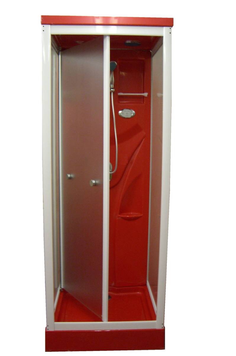 【SS-007R】シャワールーム 赤 お洒落なレッド インテリア 組立 シャワーユニット コンパクト 中折れ スライド 扉 強化ガラス シルクガラス