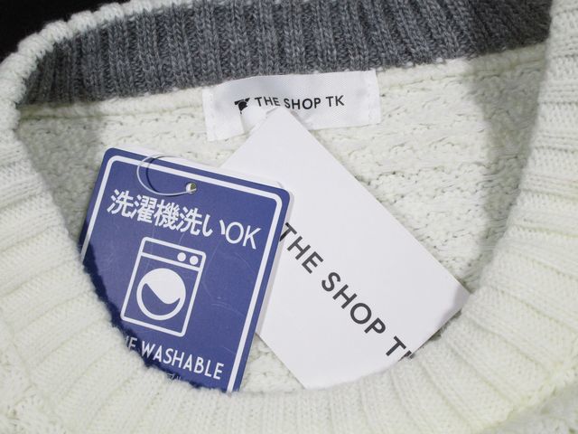 ◆F104 新品 タケオキクチ THE SHOP TK バスケット編み クルーネック ニット 【XL】 白 　 洗濯可能_画像5