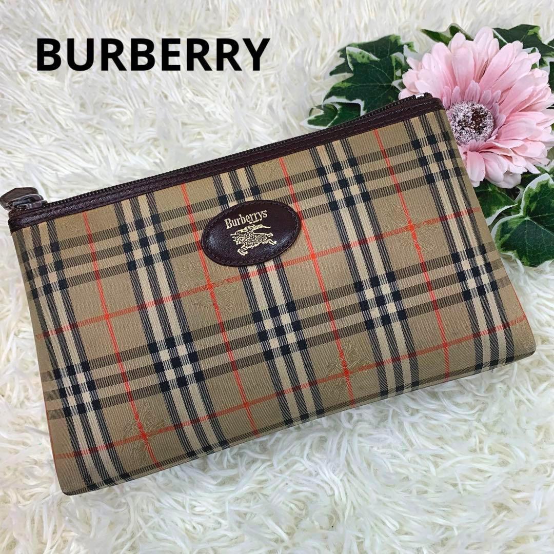 BURBERRY◇バーバリー ポーチ【ノバチェック シャドーホース】BURBERRYS キャンバス ホースロゴ クラッチバッグ 小物入れ Burberry_画像1