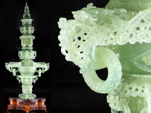 【流】中国美術 砡彫刻特大香炉 高111cm TQ140_画像1