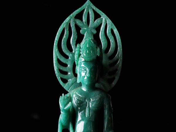 【流】中国美術 インド翡翠彫刻特大観音像 高33cm 重量1317g TQ132_画像2