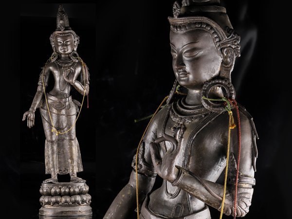 【流】仏教美術 銅製 特大チベット仏 高89cm TO725_画像1