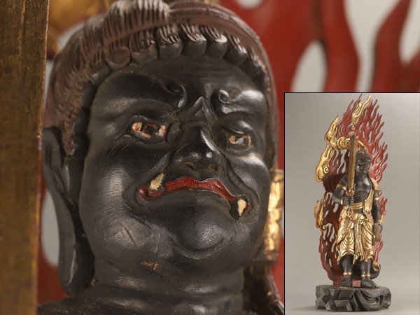 【流】仏教美術 彩色木彫不動明王 高98cm DH162_画像1