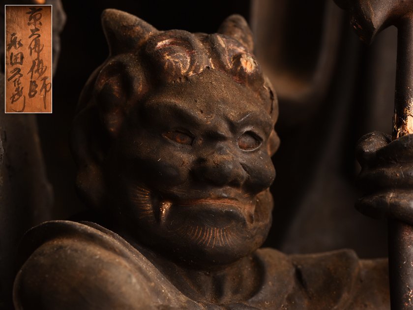 【流】仏教美術 佛師在銘 時代木彫玉眼 役行者三尊像 高45cm TP743_画像3
