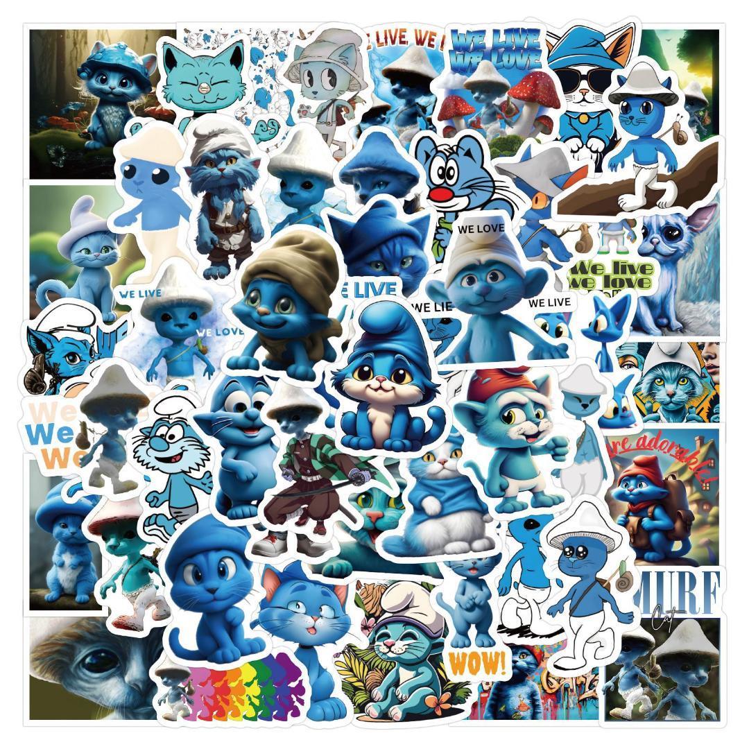 スマーフキャット ステッカー 60枚セット Smurf Cat ミーム TikTok 仮想通貨 アプリ ゲーム 猫 ねこ ネコ PVC 防水 シール_画像3