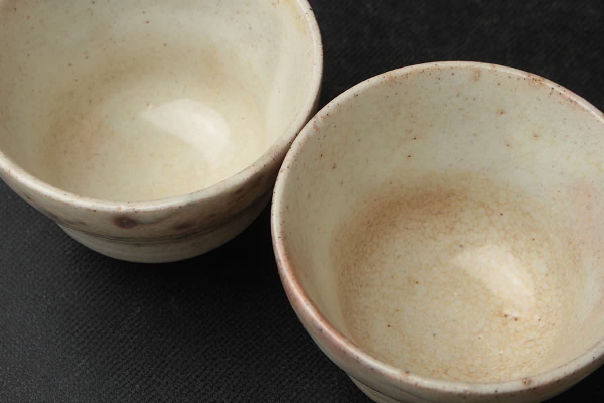 JJ175 煎茶道具 粉引御本手煎茶碗 二客 径6.5cm・御本手茶杯・御本手碗・ぐい呑・猪口_商品詳細もご覧ください