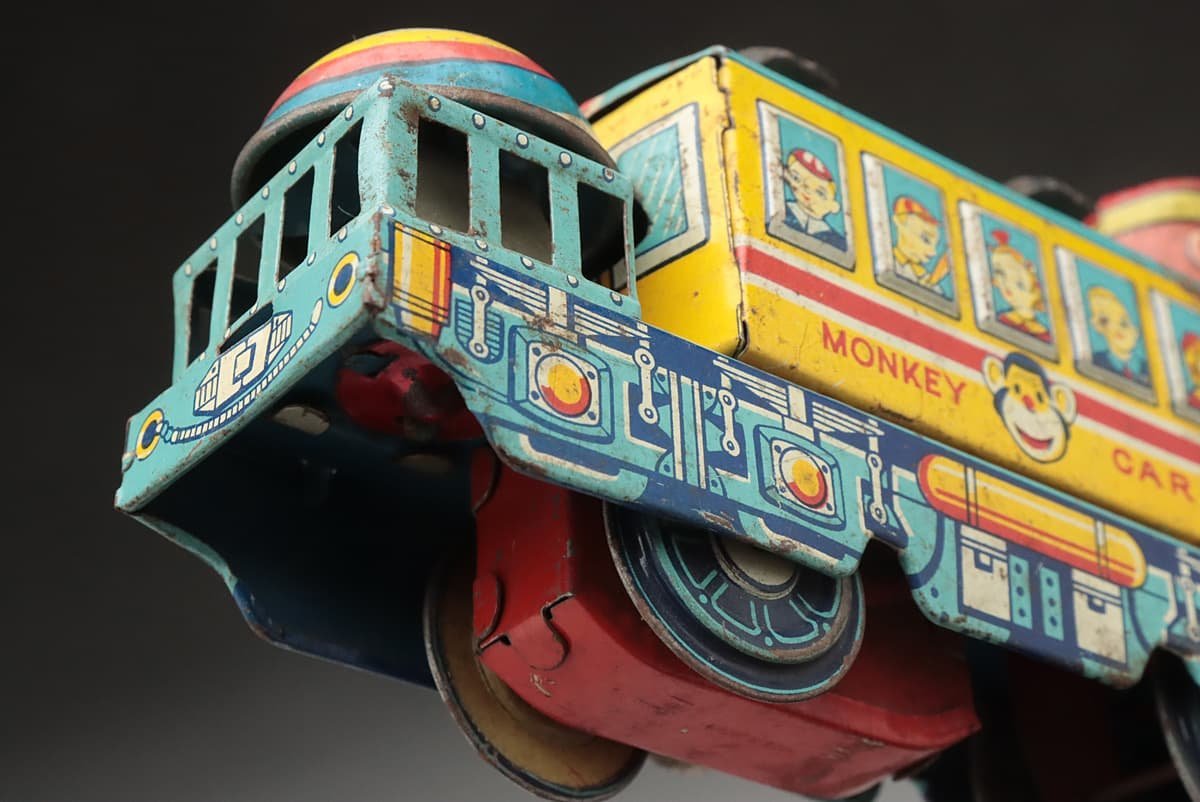 UT362 当時物 JAPAN ブリキ玩具 ゼンマイ仕掛 急行電車 「EXPRESS MONKEY CAR/モンキーカー」幅14.9cm 重108g 日本製 昭和レトロ_商品詳細もご覧ください