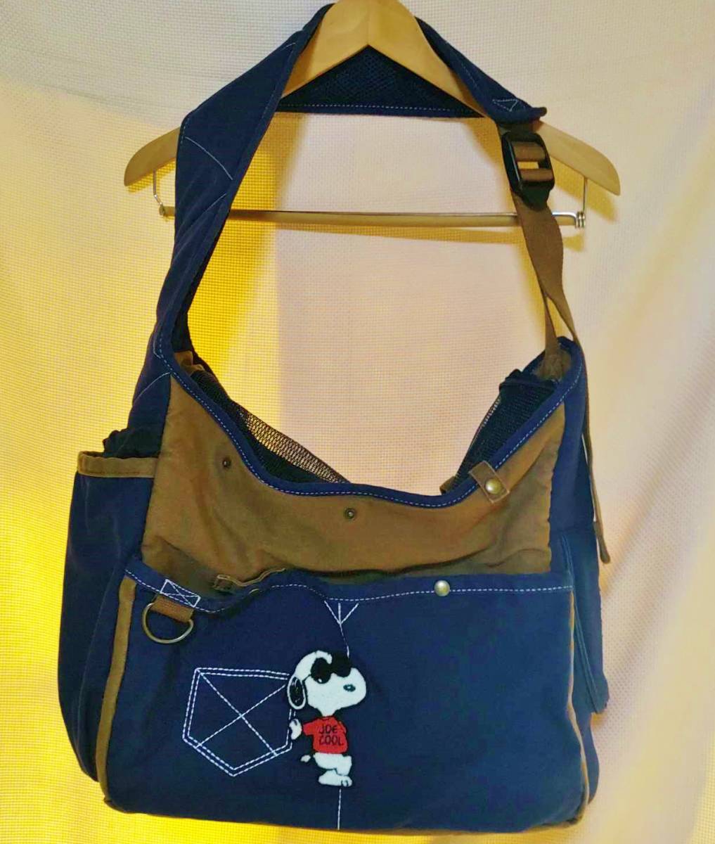  Snoopy sling bag pet pala dice / joke -ru dog cat pet bag carry bag small size dog Denim canvas navy blue tea 