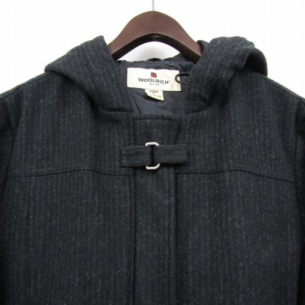 サイズ WOMEN’S XL WOOLRICH ウール ダッフル コート フーディー ジャケット ストライプ ブラック ウールリッチ 古着 ビンテージ 3D0101_画像4