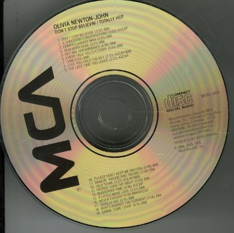 US盤86年プレスCD！Olivia Newton-John / Don't Stop Believin' / Totally Hot【MCA / MCAD-5878】Two On One オリビアニュートン＝ジョン_画像2