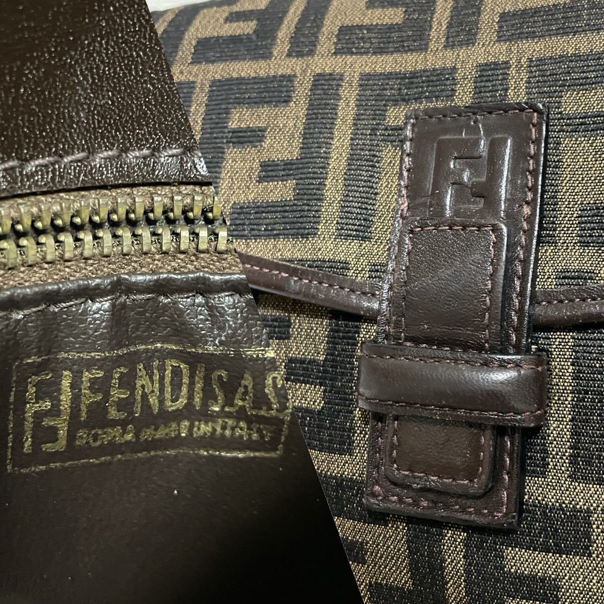 FENDI フェンディ ズッカ 柄 ヴィンテージ キャンバス レザー ショルダーバッグ ミニバッグ ブラウン メンズ レディース 斜めがけ_画像10