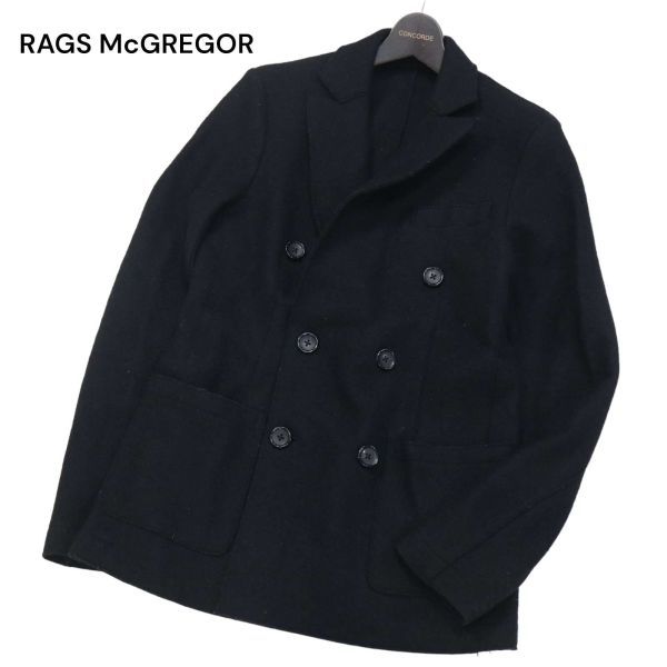 RAGS McGREGOR ラグス マックレガー 秋冬 圧縮 ウール100%★ Pコート ジャケット Sz.S　メンズ 黒 日本製　I3T02157_B#N