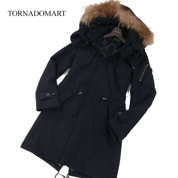 TORNADOMART トルネードマート 秋冬 リアルファー★ バスケット メルトン ウール モッズコート Sz.L　メンズ ネイビー　I3T02231_B#N_画像1