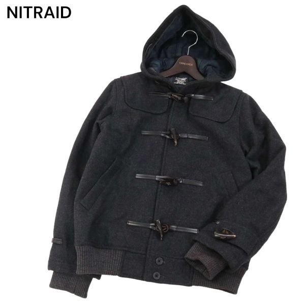 NITRAID ナイトレイド 秋冬 リブ★ メルトン ウール ショート ダッフルコート ジャケット Sz.M　メンズ グレー　I3T02534_C#N_画像1