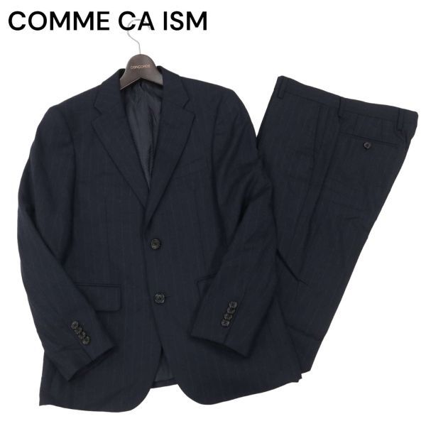 COMME CA ISM コムサイズム 秋冬 CORDURA生地★ ミルド ストライプ セットアップ スーツ Sz.S　メンズ ネイビー ビジネス　I3T02469_C#N_画像1