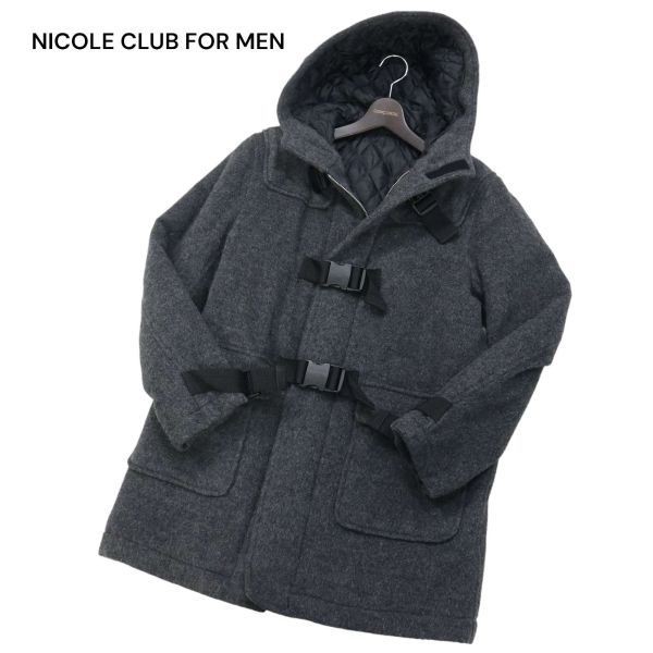 NICOLE CLUB FOR MEN ニコルクラブ フォーメン 秋冬 バックル ベルト★ 中綿 メルトン ウール ダッフルコート Sz.M　メンズ　I3T02555_C#N_画像1