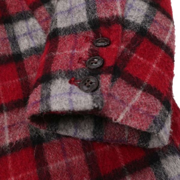 glamb gram autumn winter collar boa * cotton inside flannel wool check pea coat Sz.1 men's made in Japan red I3T02588_C#N