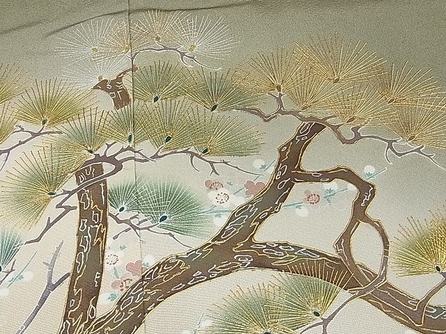 平和屋2■豪華色留袖　作家物　風景孔雀花文　暈し染め　金彩　逸品　ud2732_画像4