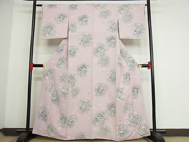 平和屋-こころ店■上質な小紋 草花文 暈し染め 着丈162cm 裄丈62.5cm 正絹 逸品 1B-np407の画像1