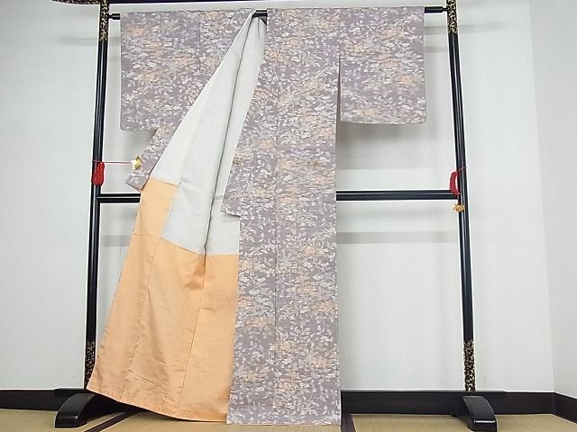 平和屋-こころ店■小千谷紬 草花文 着丈159.5cm 裄丈64.5cm 正絹 逸品 A-cs6181の画像2