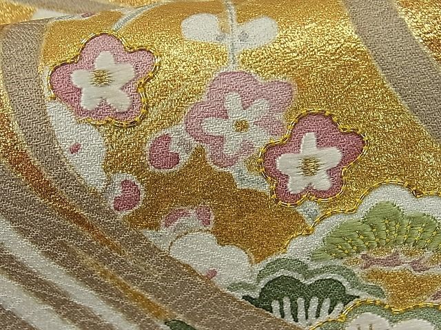 平和屋1■訪問着・長襦袢セット　刺繍　道長吉祥花松文　金彩　逸品　1yc1512_画像7