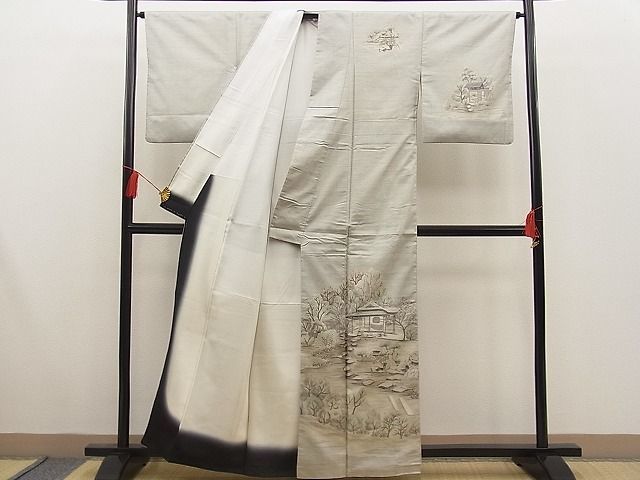 平和屋野田店■本場染大島紬　訪問着　作家物　手描き　飛涛亭　逸品　n-hv3021_画像3