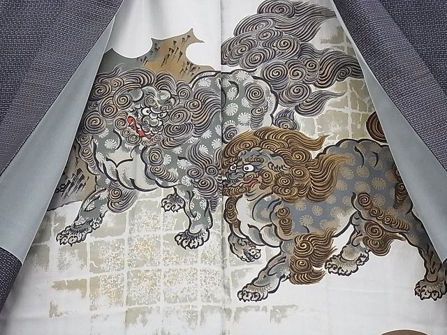 平和屋野田店■男性　本場大島紬　アンサンブル　吉祥文　羽織：獅子　逸品　n-cw0535_画像4