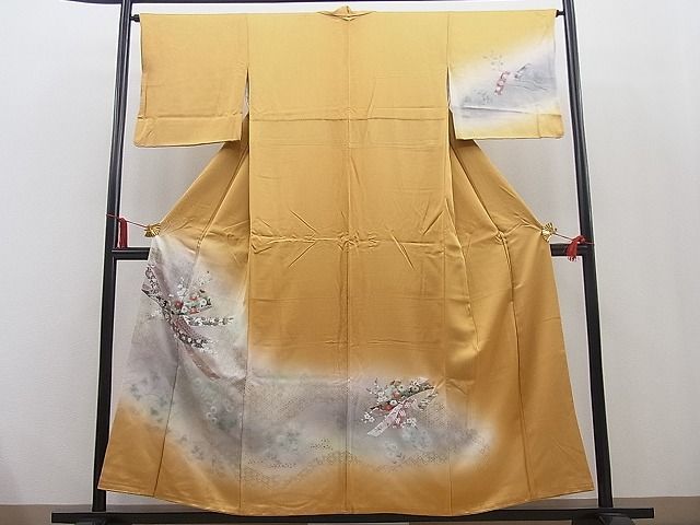 平和屋野田店■訪問着 手描き 熨斗菊花文 暈し染め 金彩 逸品 n-mz7716の画像1