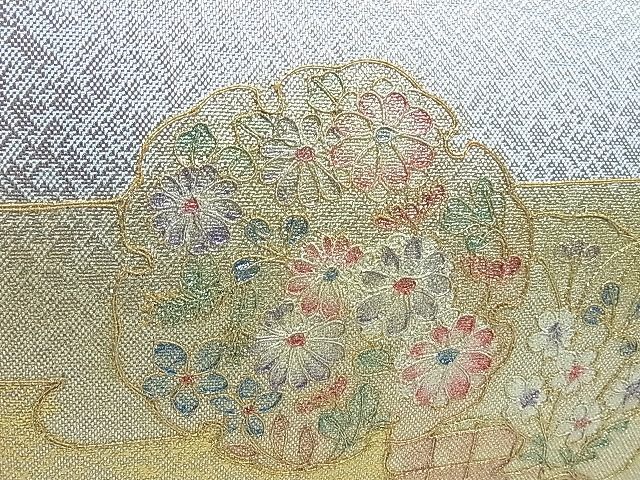 平和屋1■和装小物　バッグ・草履セット　駒刺繍　エ霞草花文　銀糸　逸品　th4357_画像3