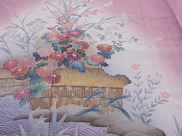 平和屋野田店■訪問着　立波花文　暈し染め　金彩　逸品　n-kg4207_画像4