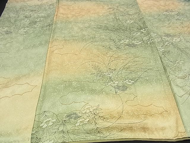 平和屋野田店■上質な小紋　手描き　椿　たたき染め　金彩　逸品　n-up0540_画像3