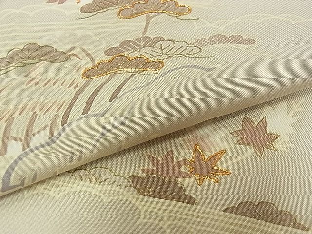 平和屋-こころ店■訪問着　紬地　駒刺繍　風景草花文　着丈163.5cm　裄丈67.5cm　正絹　逸品　B-zg7538_画像5