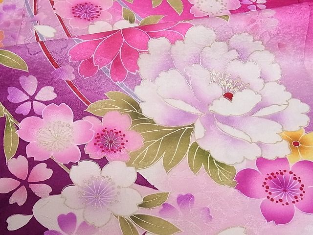 平和屋-こころ店□豪華振袖　駒刺繍　花籠文　暈し染め　金彩　着丈167cm　裄丈65cm　正絹　逸品　3kk1947_画像8