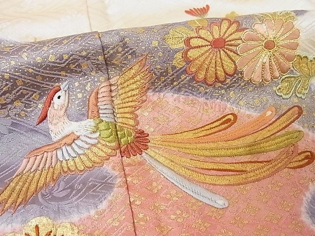 平和屋-こころ店■創業460年・千總　訪問着　刺繍　絞り　金糸　金彩　三越扱い　着丈157cm　裄丈66cm　正絹　逸品　A-ck6815_画像6