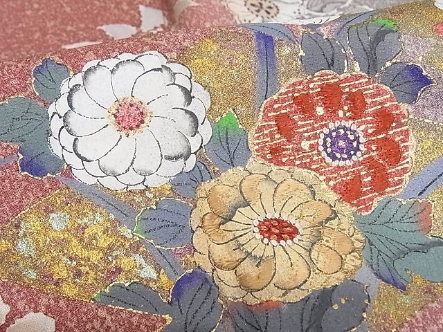 平和屋-こころ店□訪問着　刺繍　絞り　辻が花　松皮菱花文　暈し染め　金彩　着丈168cm　裄丈67.5cm　正絹　逸品　3kk1948_画像9