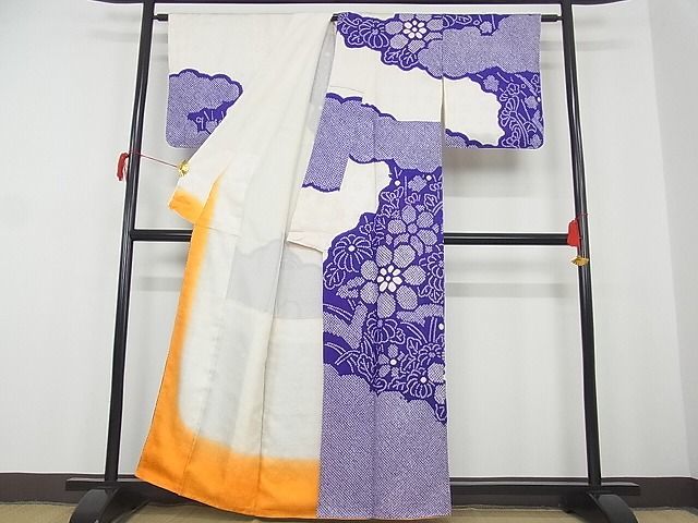 平和屋-こころ店■訪問着　絞り　雲取り枝花文　着丈160cm　裄丈64cm　正絹　逸品　1B-wt580_画像2