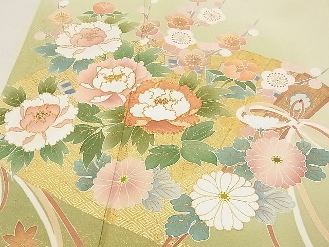 平和屋-こころ店■京友禅の第一人者 松井青々 色留袖 駒刺繍 檜扇花文 暈し染め 金銀彩 着丈160cm 裄丈65.5cm 正絹 逸品 A-ta7251_画像5