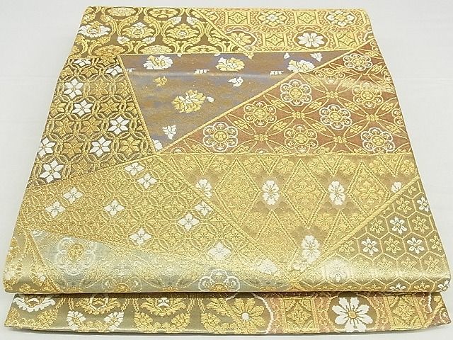 平和屋-こころ店■六通柄袋帯 切嵌吉祥花文 金糸 正絹 逸品 A-hg554の画像1