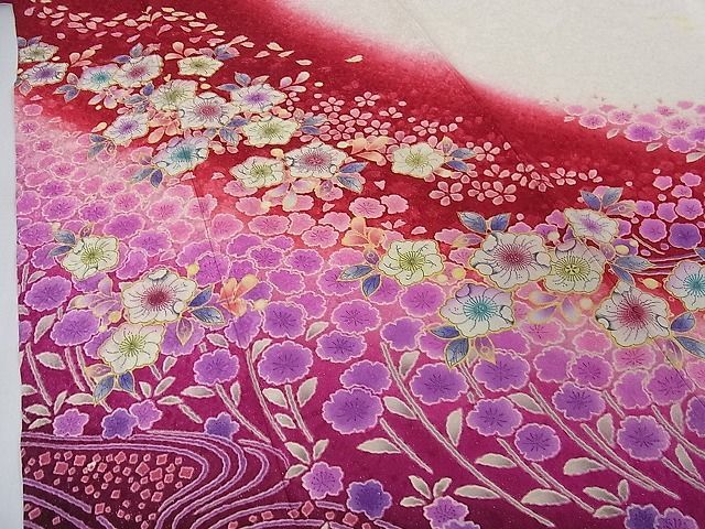 平和屋2■極上　振袖・長襦袢(無双仕立て・半衿刺繍)セット　辻が花　暈し染め　銀通し地　京都きもの友禅扱い　逸品　eee6218_画像4