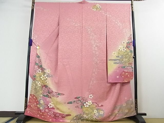 平和屋2■豪華振袖　駒刺繍　霞舞桜文　金彩　金通し地　逸品　eee6182_画像1