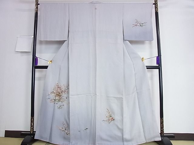 平和屋2■中国三大刺繍　相良刺繍　訪問着　草花文　暈し染め　金糸　逸品　　ic9207_画像2