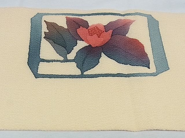 平和屋-こころ店■九寸名古屋帯　草花文　鬼しぼ縮緬　正絹　逸品　A-hg510_画像3