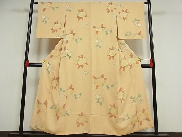 平和屋-こころ店■上質な小紋　地紋起こし　草花文　着丈152.5cm　裄丈63cm　正絹　逸品　1B-np871_画像1