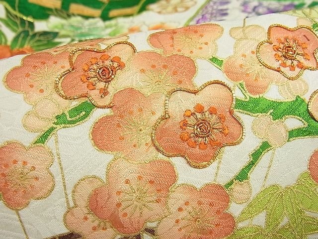 平和屋-こころ店■豪華振袖　駒刺繍　絞り　舞扇草花文　金彩　着丈162cm　裄丈64cm　正絹　逸品　1B-np841_画像5