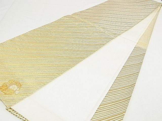 平和屋-こころ店■六通柄袋帯 斜縞 金銀糸 正絹 逸品 A-hg471の画像3