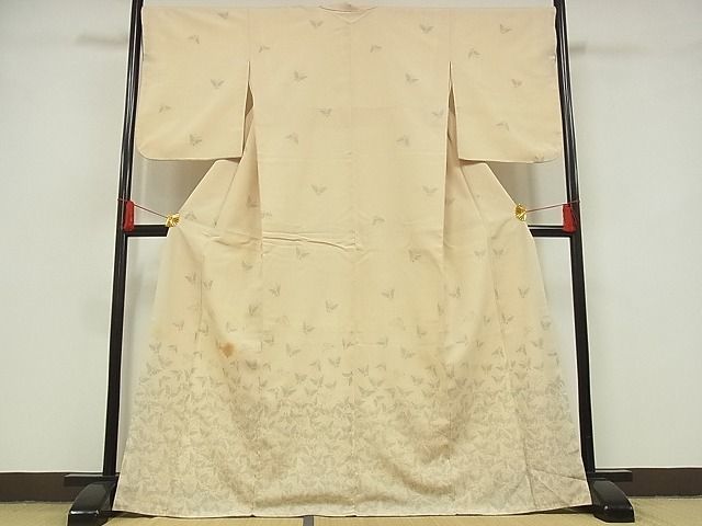 平和屋-こころ店■本塩沢　付下　訪問着　舞蝶文　着丈166.5cm　裄丈68.5cm　正絹　逸品　B-zg7354_画像1