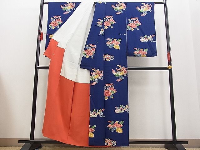 平和屋野田店■上質な小紋 花鳥文 鬼しぼ縮緬 逸品 n-fw4488の画像3